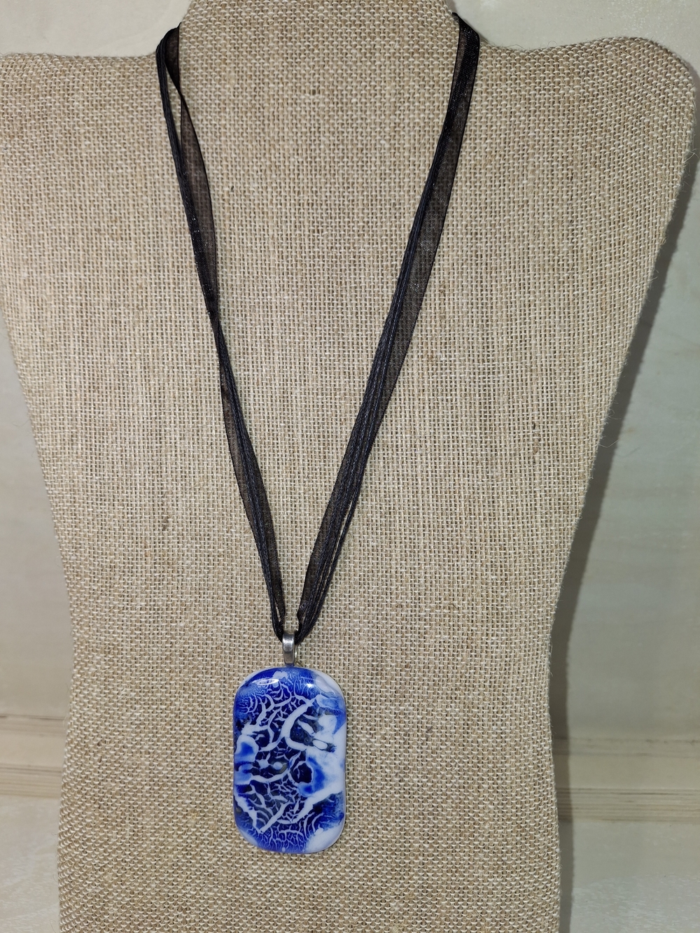 Blue & White Glass Pendant Necklace